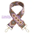 Detail of colorful geometric diamond pattern woven strap with gold metal buckles - 21-Lotus Pink Green Purple