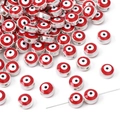 Red evil eye flat beads with silver frame for DIY jewelry making and handmade bracelets - 10 Pieces Pack / Silver Edge - Red