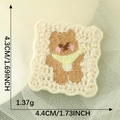 Embroidered brown bear patch with yellow scarf, 4.3x4.4cm square applique for DIY crafts - Beige Background Bear