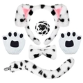 Dalmatiner Cosplay Set mit Ohren-Haarreif, Handschuhen, Fliege und geflecktem Schwanz - Rosa Gefleckt 6-Teiliges Set