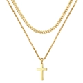 Collana a doppio strato in acciaio inossidabile dorato con croce e catena a corda - Oro multistrato
