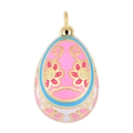 Macro shot of Faberge style egg pendant with colorful enamel and golden floral motifs - Pendant 16: / 23.2*15.5*15mm / Pendant