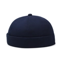 Minimalist navy blue cotton docker hat with six-panel construction and a rolled brim - Adjustable / Navy Blue