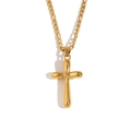 Minimalistische 18K vergulde roestvrijstalen kruis hanger aan een Figaro ketting - Goud