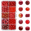 DIY jewelry making kit with 10 grids of assorted red gradient glass beads in a storage box - Red Series approx 200pcs