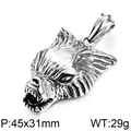Retro silver wolf head pendant in punk style for men, size 45x31mm and weight 29g - Majestic Wolf Head Pendant (No Chain) (KP52594-BD)