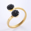 Anillo dorado ajustable con dos piedras de circonita negra facetadas sobre una banda fina - US 6 / Dorado