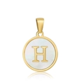 18k gold plated round necklace pendant with mother of pearl and letter H accent - Letter H Style