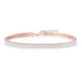 Detailed close-up of rose gold tennis chain with rectangular cubic zirconia and lobster clasp - Rose Gold + White