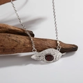 Leaf design S925 sterling silver necklace with oval dark red garnet on a wooden branch - Necklace / Silver / Garnet