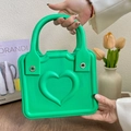Chic lime green hand bag with 3D embossed heart pattern made of EVA material - Green
