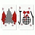 Set of 2 Christmas buffalo plaid tea towels in red and black with JOY and tree patterns - Mjbt66-23(2pcs)
