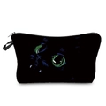 Detail of black cat travel toiletry bag with green eye print and zipper closure - Green Eye Black Cat Pattern