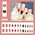 Burgundy gradient press-on nails with silver roses and 3D bows in a long trapezoid shape - Z570 Flame Rose (Glue Style)