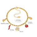 Goldenes Edelstahl-Bambusarmband mit Zirkonia-Kleeblatt und rotem Chili-Anhänger - Gold DIY Charm-Fußkettchen (Chili/Marienkäfer/Kleeblatt/Muschel/Eule)