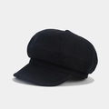 Side view of a black octagonal newsboy hat showing cotton texture and stiff brim detail - M (56-58cm) / Black