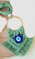 Green handmade macrame evil eye keychain with blue glass bead and gold ring - Green Ring Style