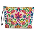 Pochette trucco floreale con motivo messicano e cinturino nero su base bianca - Stile 4-Sfondo Beige con Stampa d'Arte Messicana