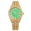 Luxurious gold-tone watch with crystal bezel, green dial, and date window for women - Green Dial Gold Strap