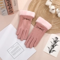 Pink winter thermal gloves with cute cat embroidery and soft faux fur cuffs - One Size / Heart-Pink (Plush Lined)