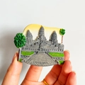 Macro detail of a 3D Cambodia Angkor Wat resin fridge magnet with embossed text - (66) Angkor Wat Cambodia