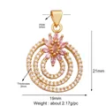 Gold pendant with pink floral stones and pave crystals, 21mm height variant - Pink Floral / Pink