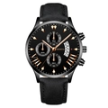 Fashionable men's quartz watch with black leather strap and rose gold Roman numerals dial - Black Dial Rose Gold Hands Black Case