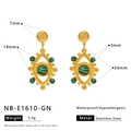 Detailed size specifications for gold stainless steel evil eye earrings with malachite stones - Green Gemstone Evil Eye Drop Style (NB-E1610-GN)