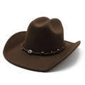Chapeau de cowboy vintage en laine marron avec perle mauvais œil et ruban tressé - M (56-58cm) / café
