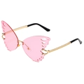 Occhiali da sole a farfalla senza montatura alla moda con lenti rosa sfumate e oro - Montatura Dorata Lenti Rosa