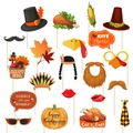 Thanksgiving photo booth props set with turkey, pumpkin and festive party signs - Thanksgiving Photo Booth Props
