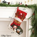 3D Reindeer and Snowman Christmas Stocking in Red and Green, Size 48x31x22cm - 3D Reindeer Hugging Snowman