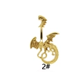 Golden dragon belly button ring with detailed 3D carving and sparkling zircon stones - Dragon