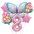 6-piece butterfly balloon set with a pink number 8 for 8th birthday party decoration - Number 8 / Pearlescent Pink