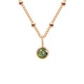 Rose gold necklace with beaded chain and round bezel-set green gemstone pendant - August Light Green - Gold
