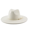 Detail of off-white wide brim felt fedora hat featuring woven rope and tassel accents - M (56-58cm) / Beige