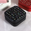 Square tweed jewelry box in black with zipper closure for travel storage and rings - Black