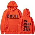 Sweat à capuche orange pour femme avec impression MAMA MOM BRUH devant et derrière - S / Hauts / Orange