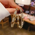Boucles d'oreilles doubles anneaux dorés avec zircons coulissants au style moderne - 33# Tige en Argent-Double Créole Or Sertie de Zircon Coulissant