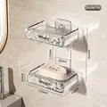 Portasapone doppio trasparente da parete, dimensioni 135x94x184mm - Bianco Trasparente - Doppio Strato (con Vassoio di Drenaggio)
