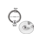 4mm thick stainless steel circular barbell ring with 16mm inner diameter and 8mm ball - 4x16x8mm / Steel