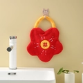 Red flower coral fleece hand towel with yellow core and Double Happiness embroidery - Red - Double Happiness Embroidery