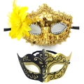 Masquerade masks with gold sequins and black glitter floral patterns for cosplay - Sequin Side Flower + Painted Mask Set [Gold]
