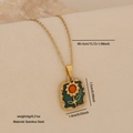 Collana in acciaio inossidabile dorato con ciondolo quadrato di girasole verde acqua e fiori - Verde