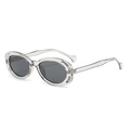 Retro oval sunglasses with grey frames and lenses, 45-degree angle view on white background - Transparent Grey Frame Grey Lens