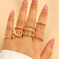 Bohemian gold ring set featuring crescent moon and star patterns for stylish stacking - Fashion Mix Gold Stackable Ring Set (10417)