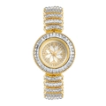 Detailansicht der goldenen Strass-Uhr mit Blumenzifferblatt und Kristallen - Gold