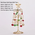 Mini wrought iron Christmas tree with gold star and red green gold hanging bells - Red Green Gold Round Bell Tree