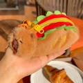 Cute brown plush capybara keychain with green spikes and red zipper coin pocket - Hotdog Coin Purse