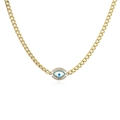 Gouden roestvrijstalen Cubaanse ketting met een zirkonia boze oog hanger ontwerp - Gouden Ketting 40+5cm